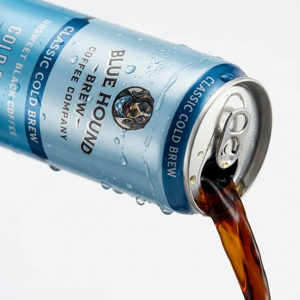 A Blue Hound classic cold brew can pouring coffee